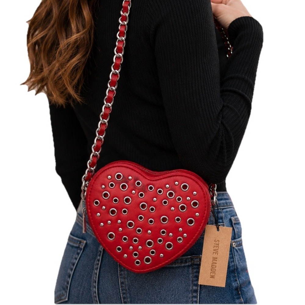 Steve Madden Chevy Red Heart Studded Mini Crossbody Bag DT622825 NWT